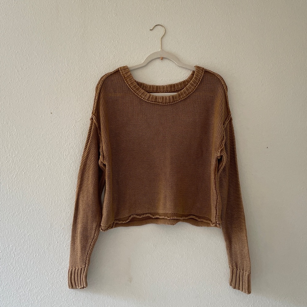 American Eagle Cotton Sweater Scoop Crew Washed Look Drop Shoulder Coastal Beach